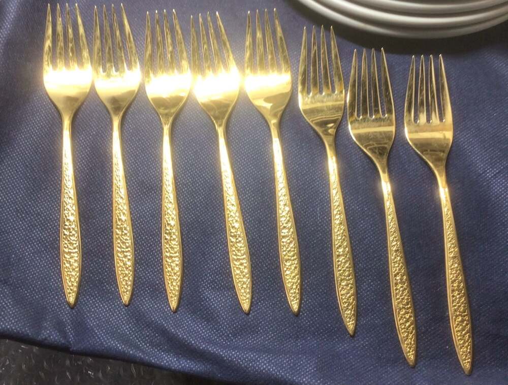 Imperial Stainless Gold Electroplate Spring Garden Pattern Forks Set of 8